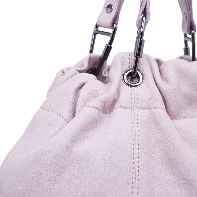Pre Owned Burberry Pink Leather Drawstring Tote