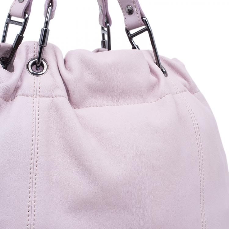 Pre Owned Burberry Pink Leather Drawstring Tote
