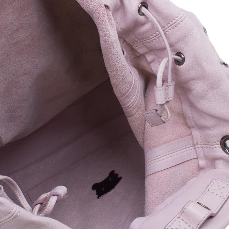 Pre Owned Burberry Pink Leather Drawstring Tote