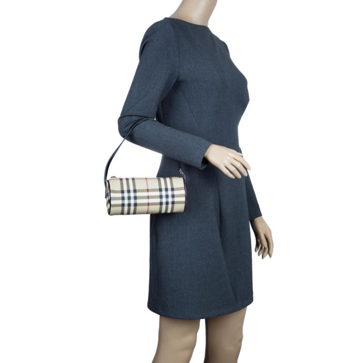Pre Owned Burberry Beige Canvas Nova Check Barrel Bag