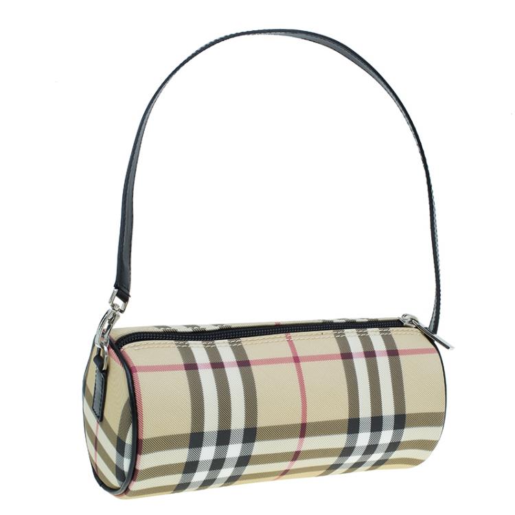 Pre Owned Burberry Beige Canvas Nova Check Barrel Bag