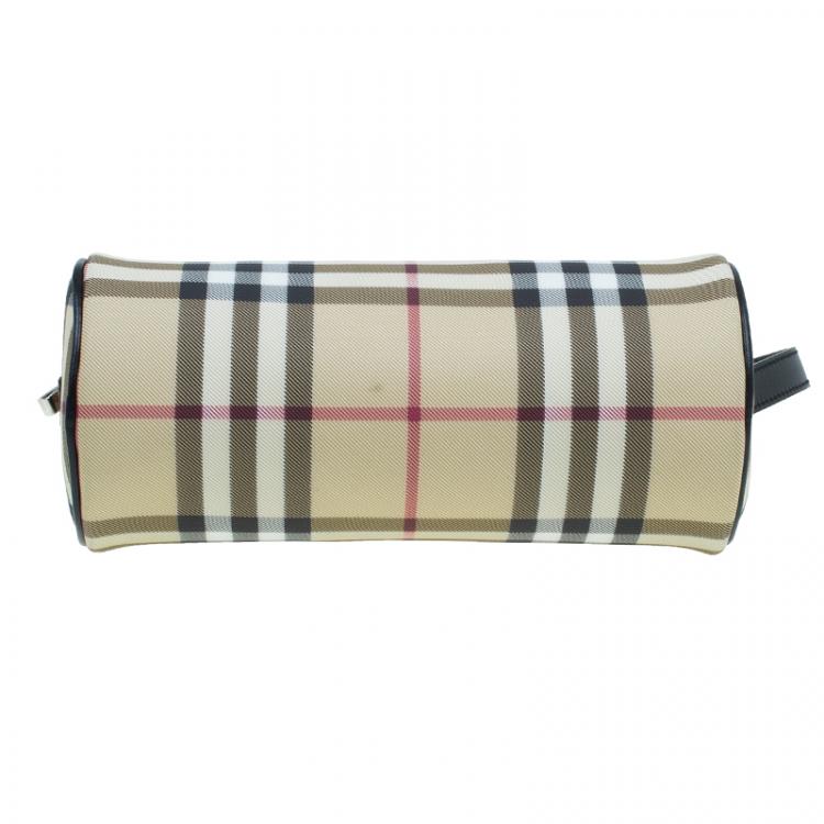 Pre Owned Burberry Beige Canvas Nova Check Barrel Bag