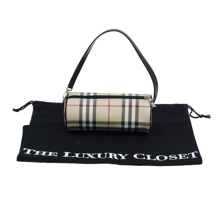 Pre Owned Burberry Beige Canvas Nova Check Barrel Bag