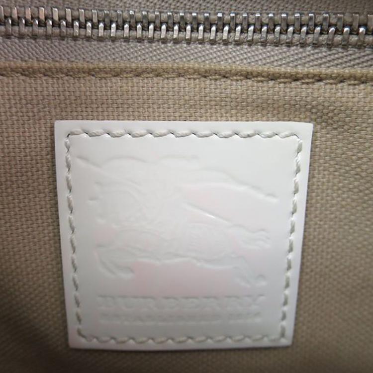 Pre Owned Burberry White Supernova Check Canvas Heart Chester Bowling Bag