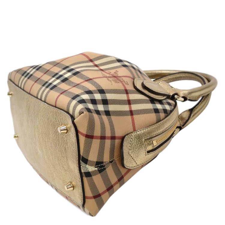 Pre Owned Burberry Haymarket Check Coated Canvas Small Thornley Bowling Bag