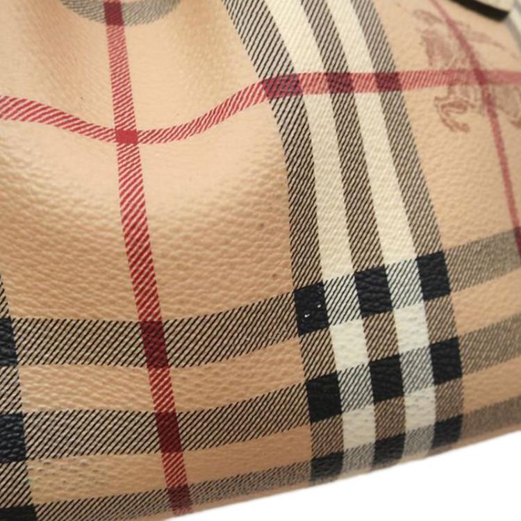 Pre Owned Burberry Haymarket Check Coated Canvas Small Thornley Bowling Bag