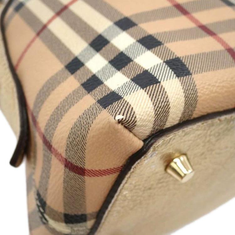 Pre Owned Burberry Haymarket Check Coated Canvas Small Thornley Bowling Bag