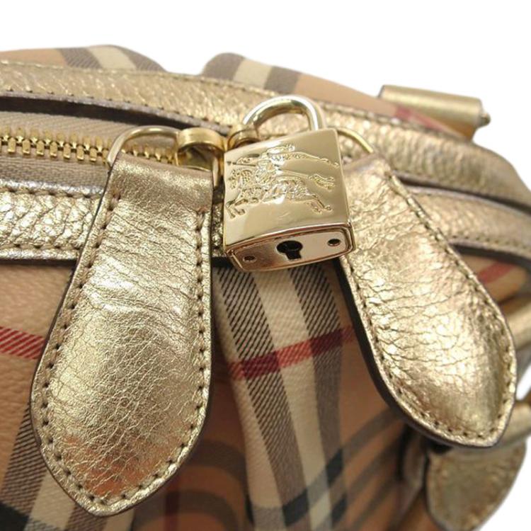 Pre Owned Burberry Haymarket Check Coated Canvas Small Thornley Bowling Bag