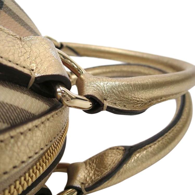 Pre Owned Burberry Haymarket Check Coated Canvas Small Thornley Bowling Bag