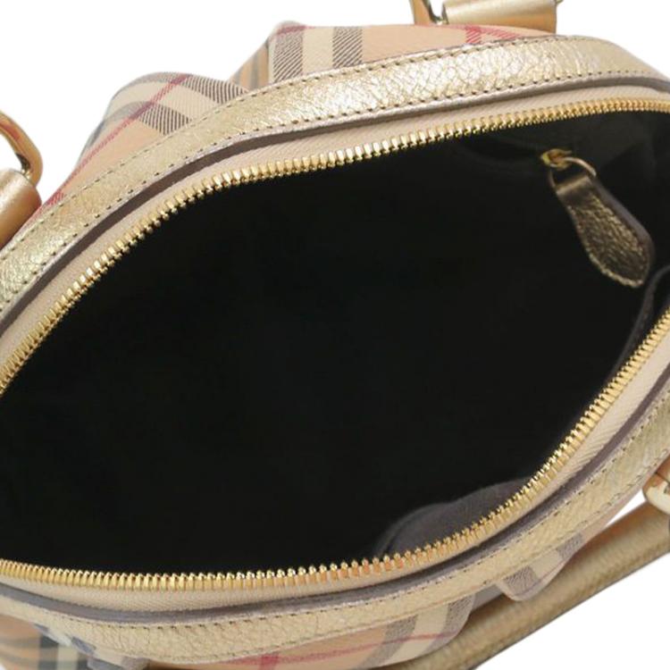 Pre Owned Burberry Haymarket Check Coated Canvas Small Thornley Bowling Bag