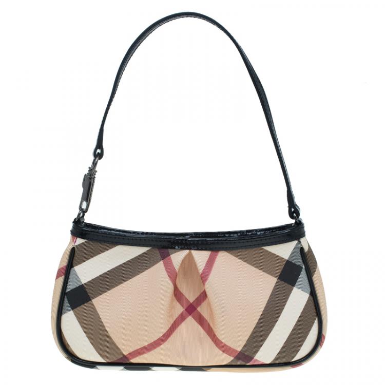 Pre Owned Burberry Black/Beige Nova Check Coated Canvas Mini Pochette Bag