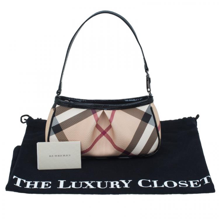 Pre Owned Burberry Black/Beige Nova Check Coated Canvas Mini Pochette Bag