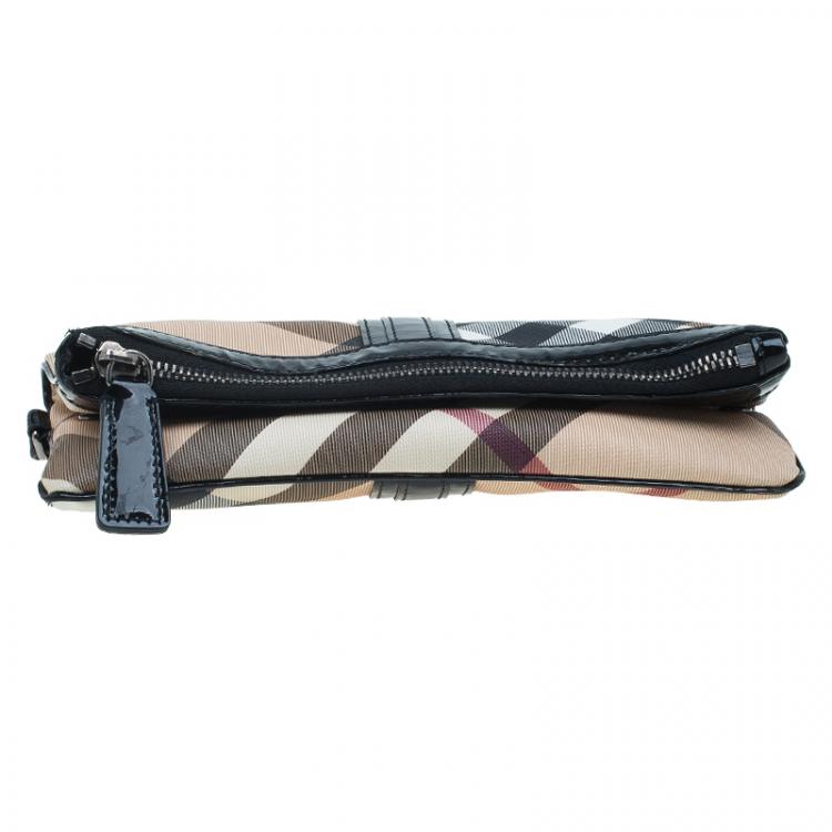 Pre Owned Burberry Black/Beige Nova Check Coated Canvas Foldover Clutch