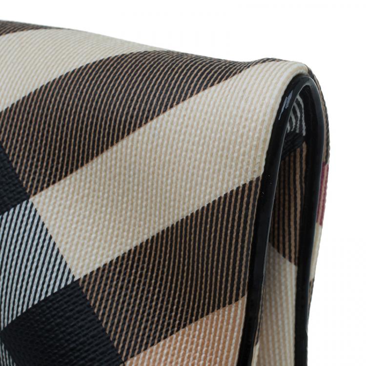 Pre Owned Burberry Black/Beige Nova Check Coated Canvas Foldover Clutch