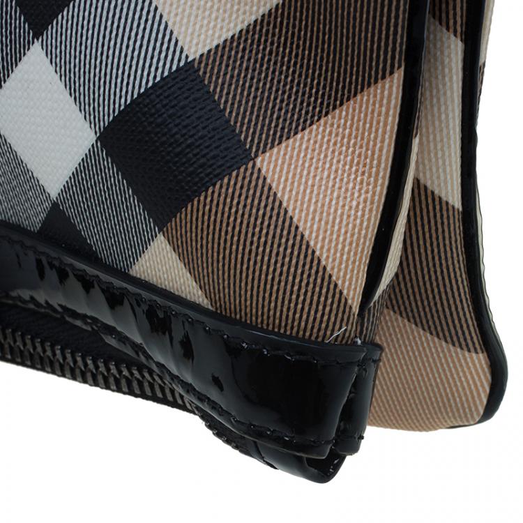 Pre Owned Burberry Black/Beige Nova Check Coated Canvas Foldover Clutch