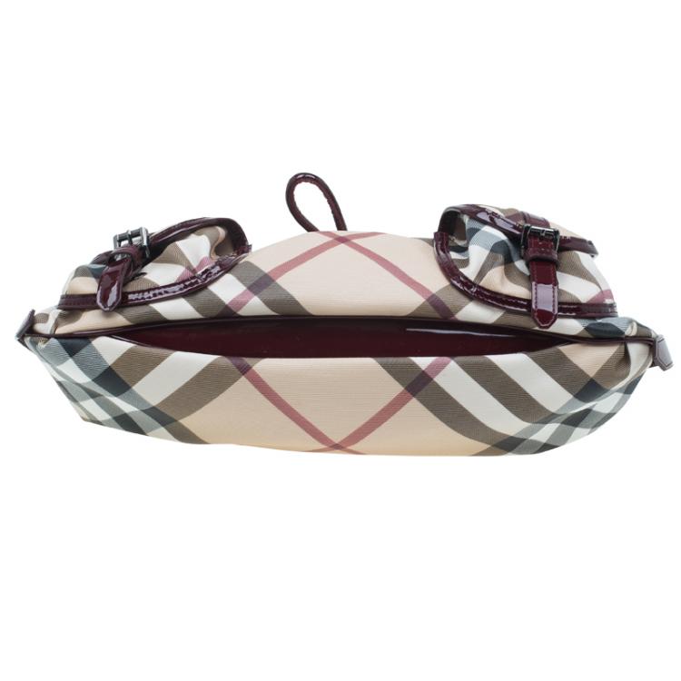 مملوكة مسبقًا Burberry Burgundy Nova Check Patent Leather Sling Bag