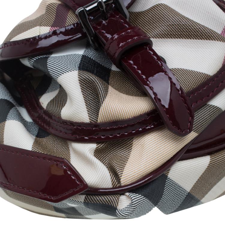 مملوكة مسبقًا Burberry Burgundy Nova Check Patent Leather Sling Bag