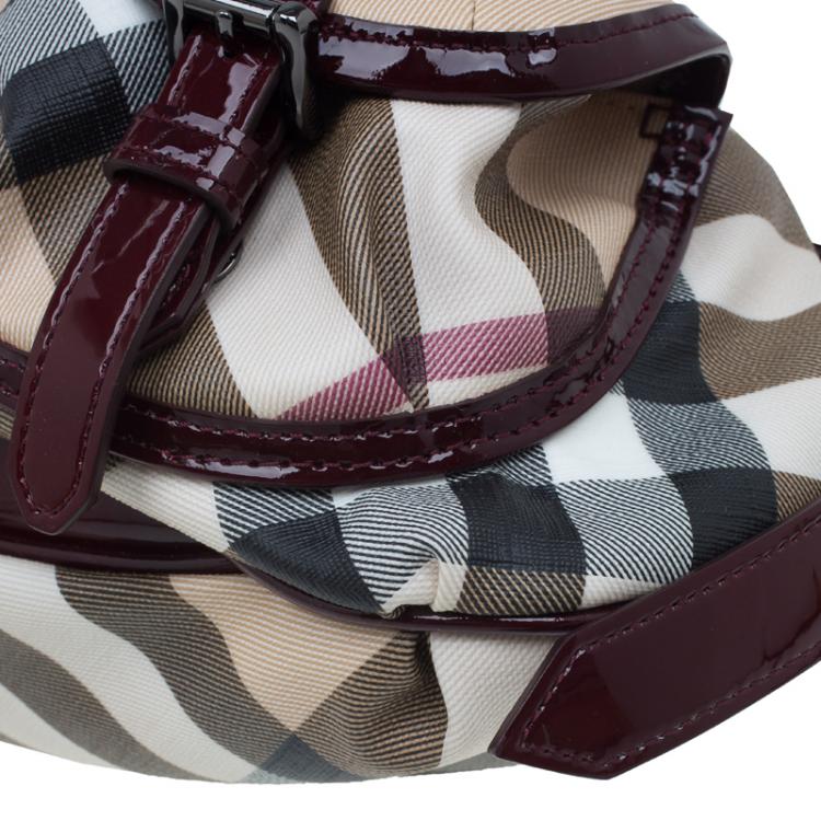 مملوكة مسبقًا Burberry Burgundy Nova Check Patent Leather Sling Bag