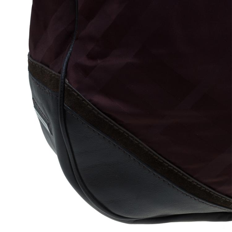 Pre Owned Burberry Burgundy Tonal Check Nylon Medium Maskell Hobo