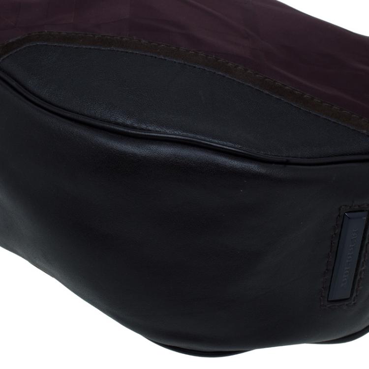 Pre Owned Burberry Burgundy Tonal Check Nylon Medium Maskell Hobo