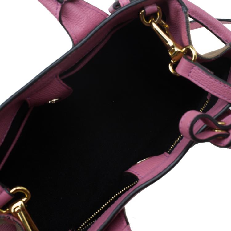 Pre Owned Burberry Pink House Check Leather Small Banner Top Handle Bag