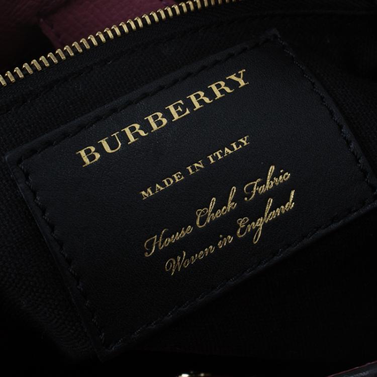 Pre Owned Burberry Pink House Check Leather Small Banner Top Handle Bag