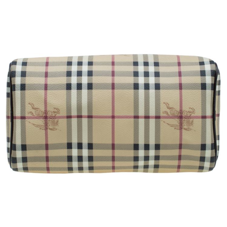 Pre Owned Burberry Beige Classic Check Coated Canvas Boston Bag