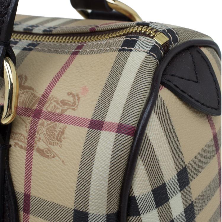 Pre Owned Burberry Beige Classic Check Coated Canvas Boston Bag