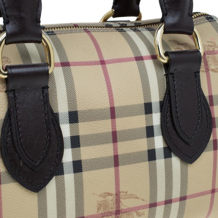 Pre Owned Burberry Beige Classic Check Coated Canvas Boston Bag