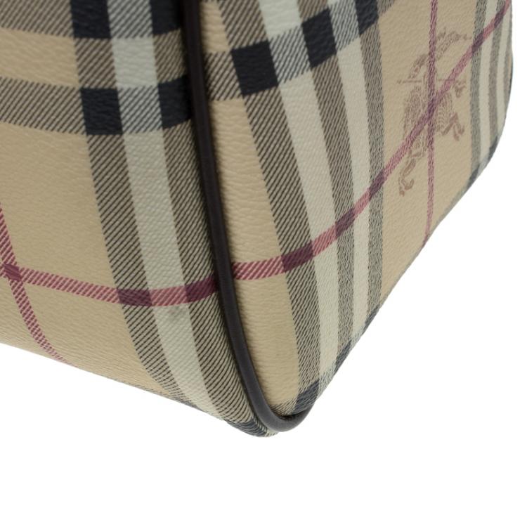Pre Owned Burberry Beige Classic Check Coated Canvas Boston Bag