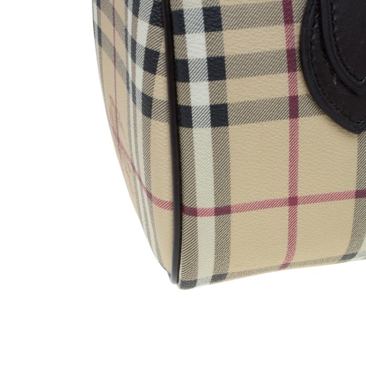 Pre Owned Burberry Beige Classic Check Coated Canvas Boston Bag
