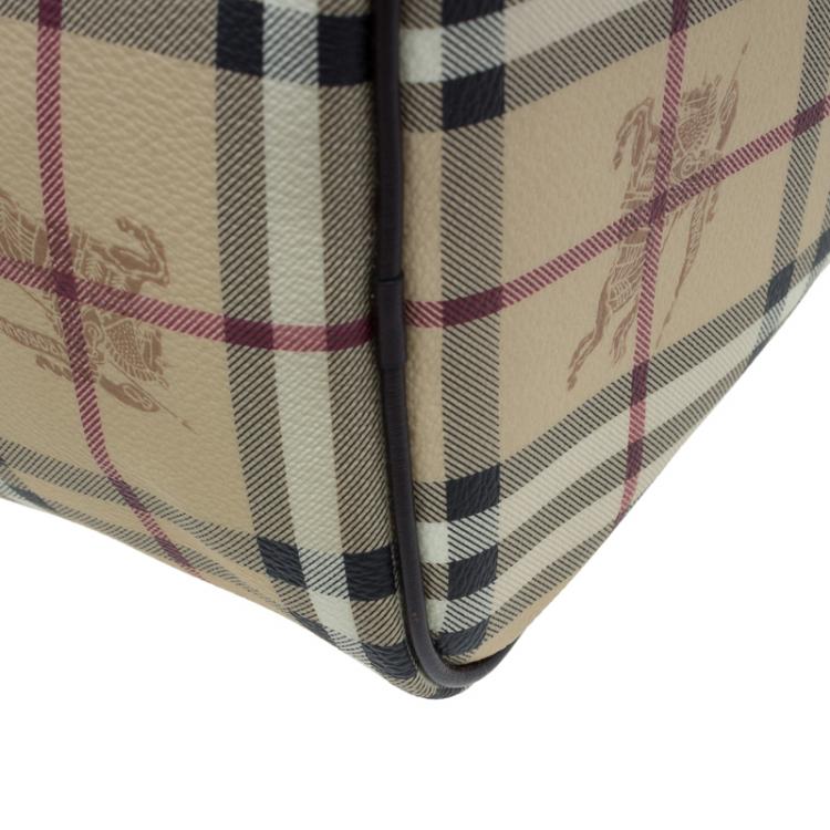 Pre Owned Burberry Beige Classic Check Coated Canvas Boston Bag