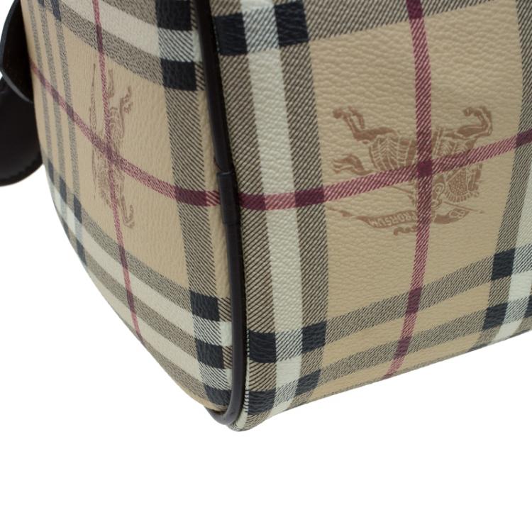 Pre Owned Burberry Beige Classic Check Coated Canvas Boston Bag
