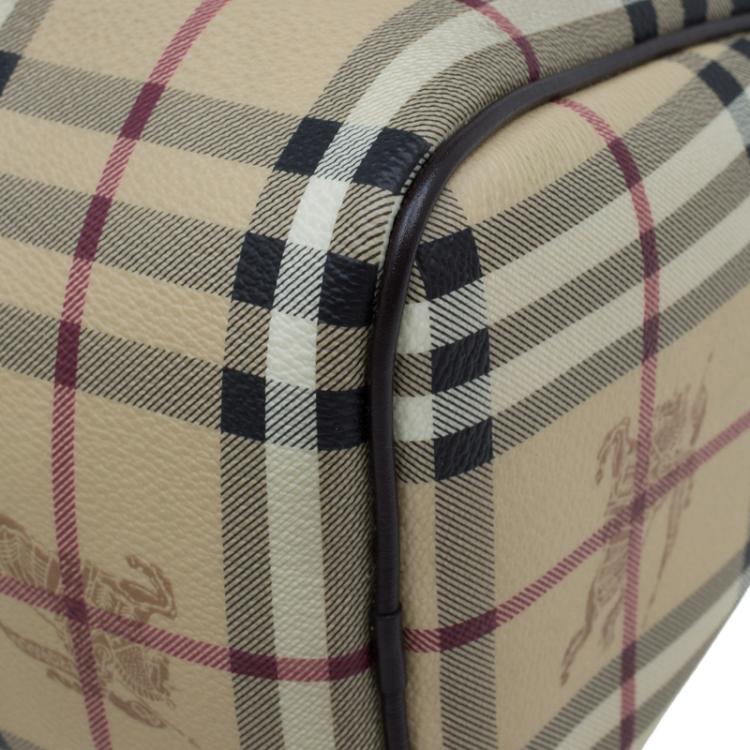 Pre Owned Burberry Beige Classic Check Coated Canvas Boston Bag