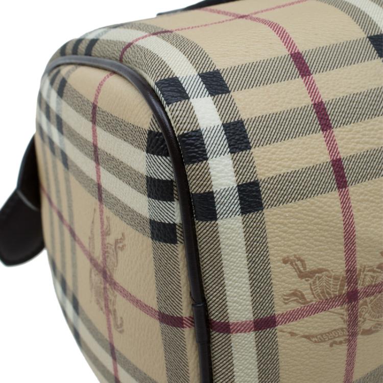 Pre Owned Burberry Beige Classic Check Coated Canvas Boston Bag