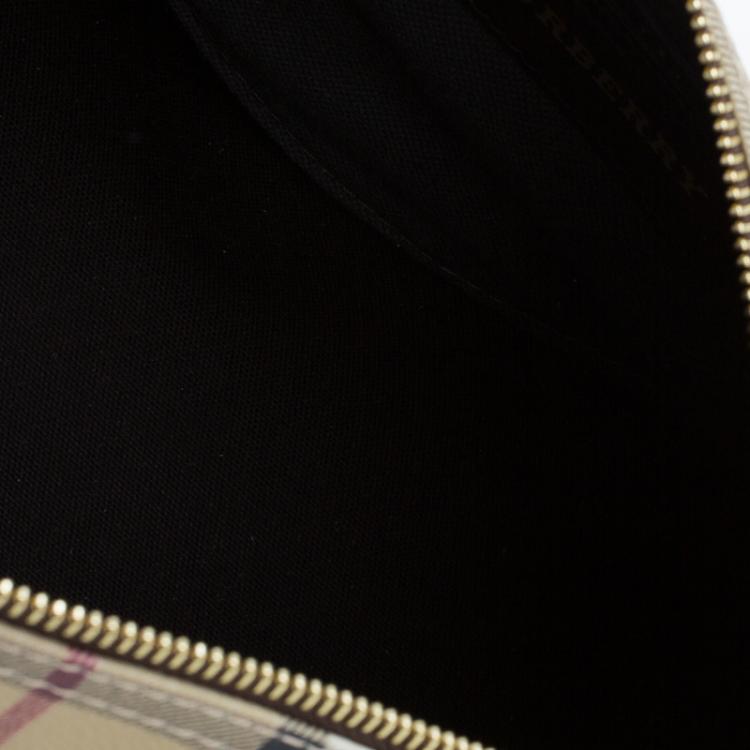 Pre Owned Burberry Beige Classic Check Coated Canvas Boston Bag