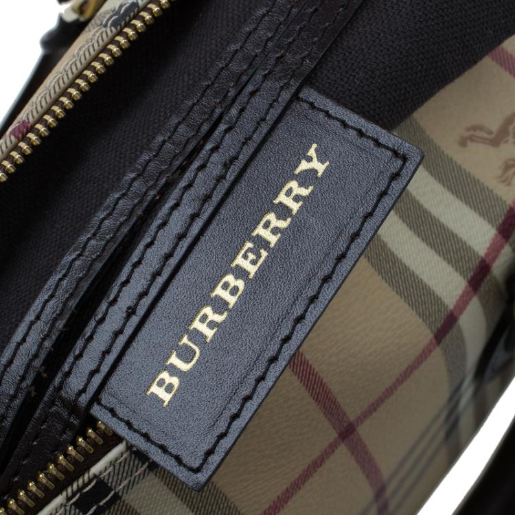 Pre Owned Burberry Beige Classic Check Coated Canvas Boston Bag