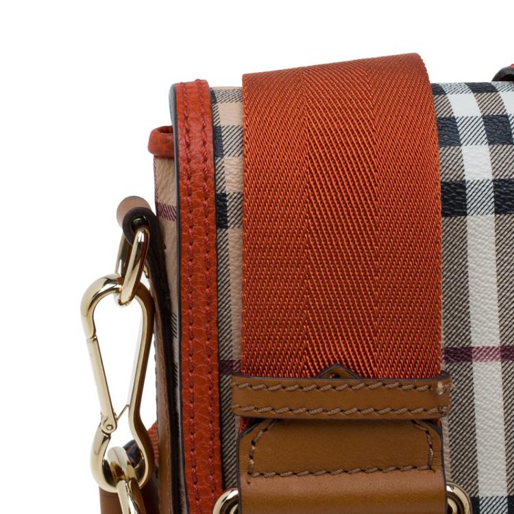 Pre Owned Burberry Beige/Orange Classic Check Coated Canvas Messenger Bag