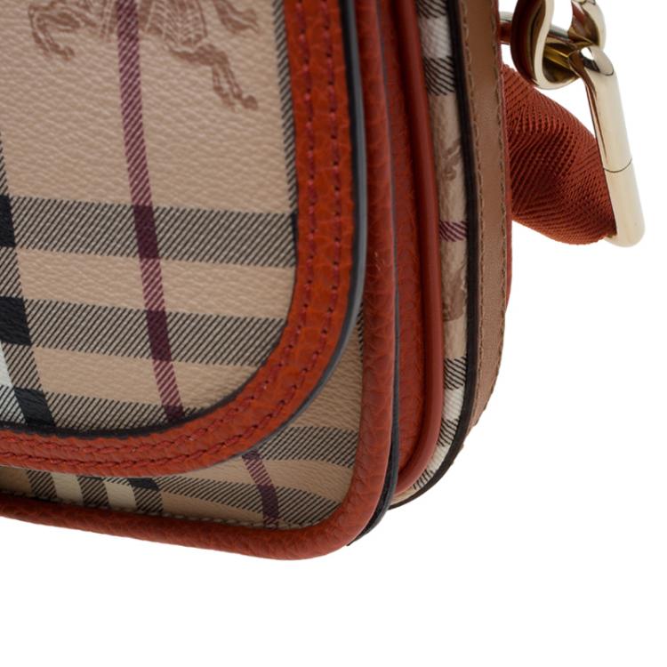 Pre Owned Burberry Beige/Orange Classic Check Coated Canvas Messenger Bag
