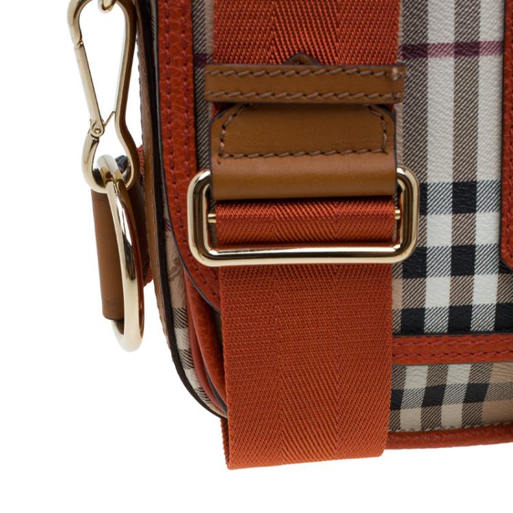 Pre Owned Burberry Beige/Orange Classic Check Coated Canvas Messenger Bag