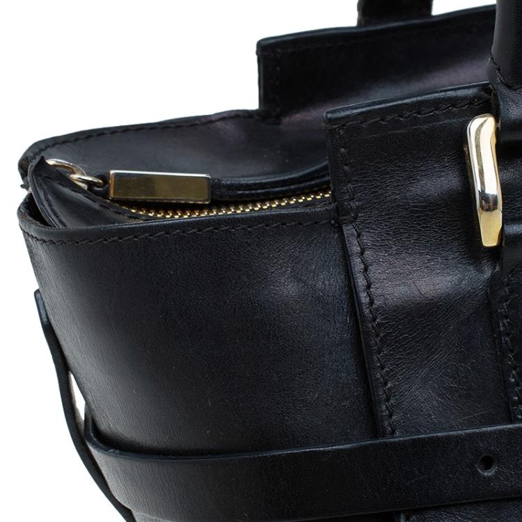 Pre Owned Burberry Black Leather Bridle House Check Canvas Satchel