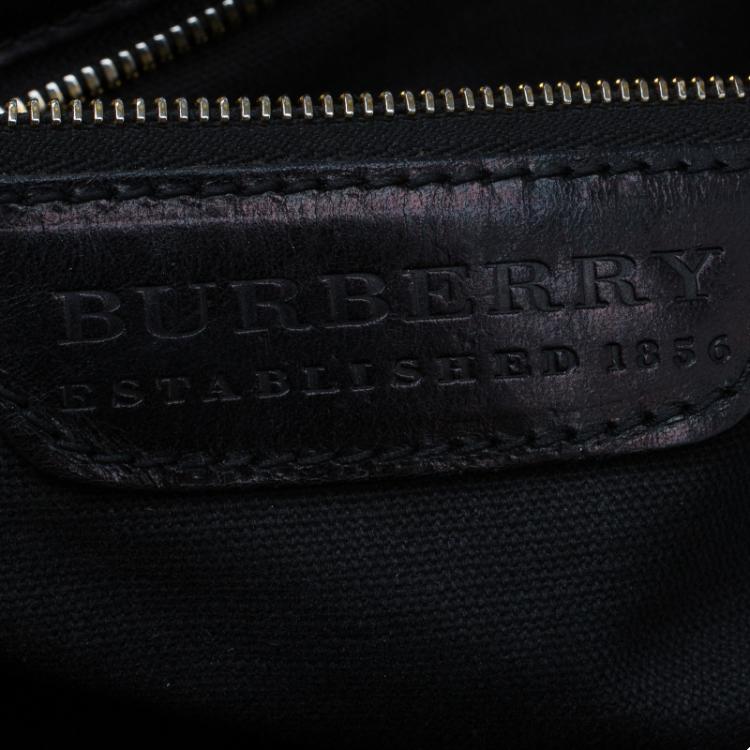 Pre Owned Burberry Black Leather Bridle House Check Canvas Satchel