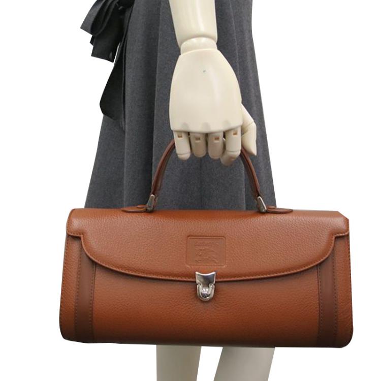 Pre Owned Burberry Brown Pebbled Leather Vintage Top Handle Bag