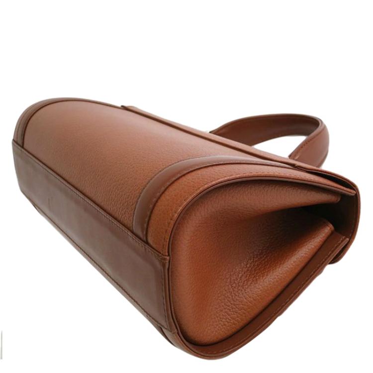 Pre Owned Burberry Brown Pebbled Leather Vintage Top Handle Bag