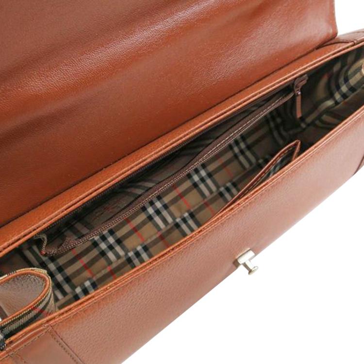 Pre Owned Burberry Brown Pebbled Leather Vintage Top Handle Bag