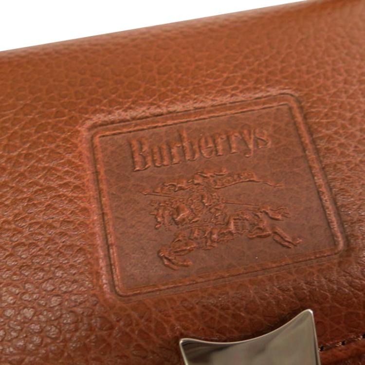 Pre Owned Burberry Brown Pebbled Leather Vintage Top Handle Bag
