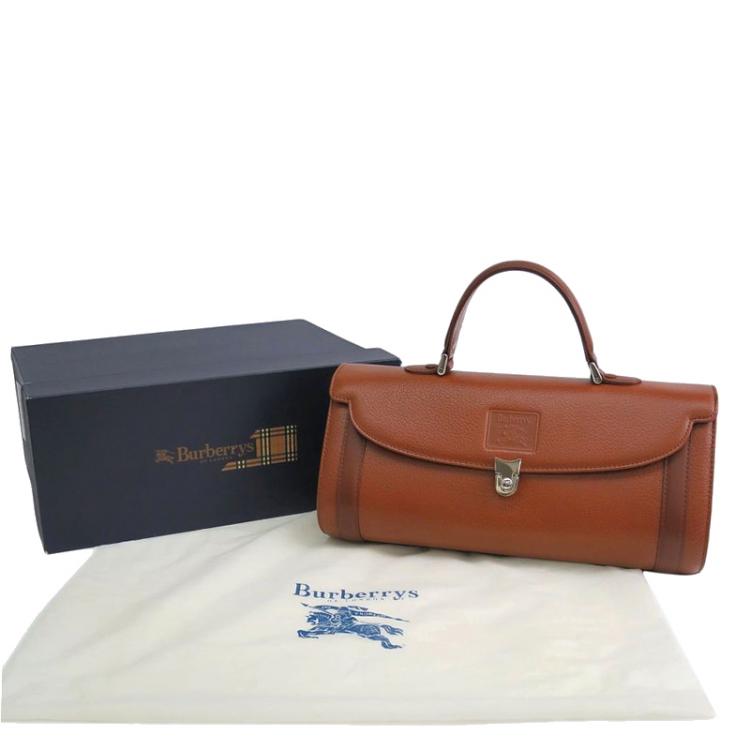 Pre Owned Burberry Brown Pebbled Leather Vintage Top Handle Bag