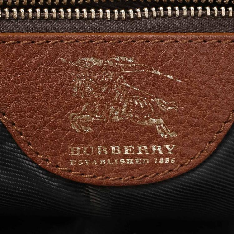 Pre Owned Burberry Brown Quilted Fabric Leather House Check Manor Satchel
