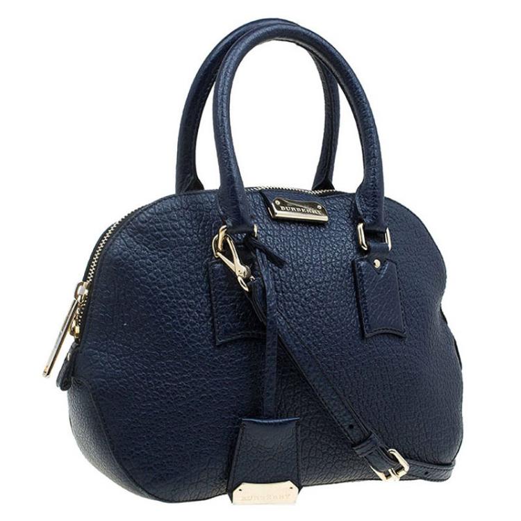 Pre Owned Burberry Navy Blue Grain Leather Small Orchard Bowling Bag
