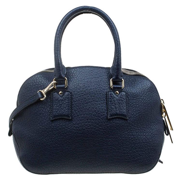 Pre Owned Burberry Navy Blue Grain Leather Small Orchard Bowling Bag